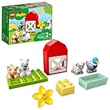 LEGO DUPLO Town Farm Animal Care 10949 Imaginative Build-and-Play Toy for Toddlers; Buildable Farm Playset with 4 Animal Figures – a Duck Toy, Cat Figure, Pig Toy and Sheep Toy, New 2021 (11 Pieces)