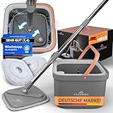 Wischmopp Set mit Eimer [2-Kammer-System & 2 Mikrofaser-Pads] Home Bodenwischer Set Wischmop Putzeimer, Wischer Boden Mop Set Putzen Reinigung Mob Haushalt Bodenreiniger, Grau - ALANBERG®