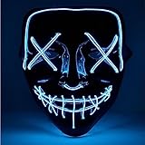 TK Gruppe Timo Klingler LED Grusel Maske - wie aus Purge steuerbar, Gesicht leuchtend, für Halloween, Fasching & Karneval als Kostüm für Herren & Damen (Farbauswahl) (1x blau)