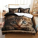 GAOYUCHUN Niedliches Baby-Katzen-Bettwäsche-Set, 3-teilig, Hotelqualität, Bettbezüge mit Kissenbezügen mit Reißverschluss, ultraweiche, antiallergische Mikrofaser, Einzelbett (140 x 200 cm)