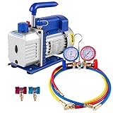 VEVOR 3CFM Leere einstufige Vakuumpumpe, 1/4HP Vakuumpumpe 2-Wege Unterdruckpumpe Klimaanlage, 220V Vakuum pump Unterdruckpumpe, mit verteiler-Manometer