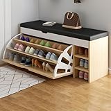 CADEHUB 3-stufiger sitzbank mit stauraum, schuhbank, Ledersitzkissen, Schuhregal für Eingangsbereich, Schlafzimmer, Kleiderschrank, Wohnzimmer, Flur Original Wood