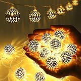 Ewikin Marokkanische Lichterkette, 20 LED Lichterkette Innen Batteriebetrieben, Silber Lichterkette Kugeln mit Timer, Arabische Deko Lichterkette Boho für Kinderzimmer, Hochzeit, Geburtstag