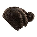 Morehats Strickmütze, dick, gehäkelt, mit Bommel, für den Winter - Braun - Einheitsgröße
