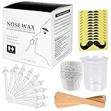 Nose Wax Kit Nasenhaar Wachs Haarentfernung Set für Männer und Frauen 100 g Nasenhaarwachs, 20 sicheren Spitzenapplikatoren, 10 Behältern und 10 Schnurrbart Schablonen Sicher, einfach, schnell