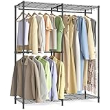 SONGMICS Kleiderständer, robuster Kleiderständer mit verstellbaren Aufbewahrungsregalen und Kleiderstangen, Haken, freistehend, tragbar, Kleiderschrank, Tintenschwarz ULGR423B01