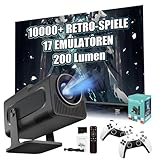 HCS350 Mini Tragbarer Intelligenter Projektor mit WLAN & Bluetooth, Konsole mit 10000+ Spiel 17 Emulator, 200 Lumen, 1280*720P, Android 11 Filmprojektor für den Außenbereich, Heimkino (Grüne Kasten)