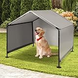 A.FATI Hundehütte Outdoor für Kleine bis Große Hunde, 120x120x100 cm, Wasserdicht Hundezelt mit Rückentür und künstlichen Weinreben, Sonnenschutz Hundeliege mit Dach für Hühner, Katzen, Farbe in Grau