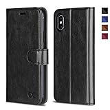 OCASE iPhone XS Hülle iPhone X Hülle iPhone 10 Hülle Handyhülle [Premium Leder] [Standfunktion] [Kartenfach] Schlanke Leder Brieftasche Handyhülle Kompatibel für iPhone X/XS Schwarz