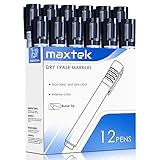 maxtek Whiteboard Marker 12 Whiteboard Stifte Rundspitze ca.2-3mm Linienbreite, Set mit schwarz hohe Qualität Geruchsarme Tinte, Zubehör für Schule, Büro, Zuhause