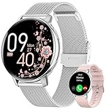 HASAKEI Smartwatch Damen, 1,39' HD Touchscreen Damenuhr Rund mit Telefonfunktion, Menstruationszyklus, 24H Herzfrequenz, SpO2, Schlafmonitor, Wasserdicht IP68 Schrittzähler für Android iOS Silber