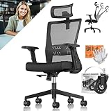 KESSER® Bürostuhl Ergonomisch mit verstellbaren Armlehnen | Drehstuhl mit Lendenwirbelstütze Rückenschonend | Schreibtischstuhl mit Kopfstütze | Office Chair Wippfunktion bis 125° mit 5X Gummirollen