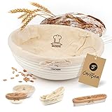 Backefix Gärkorb rund 27 cm für 1,5 kg bis 2 kg Brot - Gärkörbchen groß zum Brot backen Zubehör für perfekt geformtes, handgemachtes Brot | naturbelassener Gärkorb zum Brotbacken mit Leinentuch