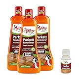 POLIBOY Renovierer glänzend – Parkettaufbereiter für versiegelte Holzböden – Parkettversieglung durch Schutzschicht – Ohne Abschleifen - 3 x 500 ml - Mit Produktprobe - Made in Germany