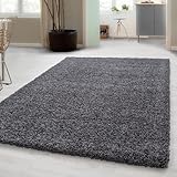 Carpetsale24 Shaggy Hochflor Teppich, 160x230 cm, Grau, weich, flauschig, modern, einfarbig, Perfekt für Wohnzimmer, für Wohnzimmer Schlafzimmer Flur