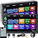 Retoo Autoradio mit Bluetooth USB, 7 Zoll Touch Display, 2DIN Media Receiver, Helligkeitseinstellung Bildschrim, Multimedia Player mit Rückfahrkamera, Touchscreen, Auto Radio