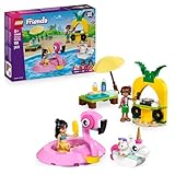 LEGO Friends Poolparty mit Einhorn und Flamingo - Spielzeug mit Tier Schwimmtieren, 2 Minifiguren, Kater Churro und Zubehör - DJ-Pult & Sonnenliegen – Geschenk für Mädchen ab 5 Jahren – 42658