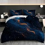 Mikrofaser Bettbezug Weich Atmungsaktiv Bettwäsche-Sets 200x200 cm Geheimnisvolles Sternenhimmel-Muster Bettbezüge mit Reißverschluss Waschbar Farbecht Blau Bettwäsche Set für Kinder Erwachsene