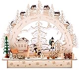 BRUBAKER 3D LED Lichterbogen Schwibbogen - Winterlandschaft mit Dorf - LED Beleuchtung - Holz Natur - 27,5 x 24,5 x 8,7 cm - Handbemalt
