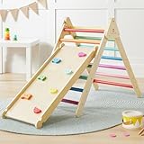 Tiny Land 2 in 1 Kletterdreieck - Regenbogenfarben, Dreieck Klettergerüst, Montessori-Kletterspielzeug für Kleinkinder, Hölzernes Indoor-Kletterset für 2-10 Jahre