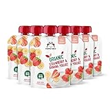 Amazon-Marke: Mama Bear Bio Zubereitung aus Joghurterzeugnis, Erdbeere, Banane und Joghurt, Vegetarian, 90g (6er-Pack)