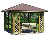 Stan-Wood GARTENLAUBE HOLZPAVILLON PAVILLON MIT HOLZDACH 3m x 3m (Außenmaß 3.45m) Pfostenstärke: 7 x 7 cm ! HÖHE QUALITÄT OHNE SCHINDELN