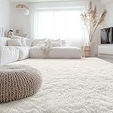 ANJIAJIE Flauschig Hochflor Teppich 160 x 230 cm Hochflor Langflor Weich Modern Unifarben Flauschig Shaggy Flauschiger Teppich für Schlafzimmer Küche Geeignet, Weiß