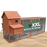 Melko - Hühnerstall braun Winterfest XXL 310x150x150cm mit Auslauf aus Massivholz - Hühnerhaus mit großzügigem Gitter - Hühnervoliere mit Rampe, Sitzstangen & Nestboxen - Für 6-10 Hühner & Kleintiere
