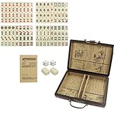 EIMZU Mini-chinesisches Majong-Set, 144 Mahjong Fliesen, Reise Spielset Beige, Antique Anzug Mahjong Set, Traditionelles Chinesisches Spiel