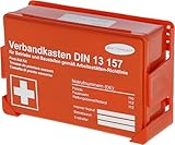 ACTIOMEDIC Mini-Verbandkasten für Unternehmen, inkl. Wandhalterung für stationären Gebrauch, DIN 13157:2021 I Mit visuelle Darstellung zur Ersten Hilfe für Unternehmen, orange, 26 x 8,5 x 18 cm