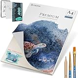 CreaTek Aquarellpapier A4 300g [ Nur bei uns inkl 2 Std Video Kurs ] 30 Blatt Aquarellblock A4 300g +2 Pinsel +Bleistift +400 Malvorlagen - Aquarell Papier A4, Wasserfarben Papier A4 Aquarell Block A4