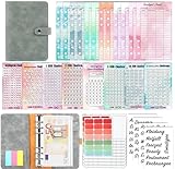 A6 Binder Budget Planner German, PU Ring Binder with 8 Chanllenge Geld Sparen Challenge Karten,12 Sinking funds,10 Binder Pockets Organiser, Matching Stickers and Labels