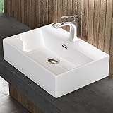 doporro Waschbecken keramik Aufsatzwaschbecken Hängewaschbecken Eckwaschbecken Waschtisch mit Nano-Bechichtung 51x36x13 cm Weiß