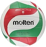 Molten V5M2000 Volleyball, Pro Trainingsball, weiches Synthetik-Leder, maschinengenäht, weiß/grün/rot, Größe 5, Paketeinheit 24
