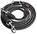PetPatron® Hundeleine 3m verstellbar (1,5-3 m) Stilechte Führleine aus Nylon mit Lederelementen als Umhängeleine, Doppelleine & Hundeleine große Hunde mit der Zugkraft von 200 kg Schwarz