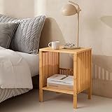 [en.casa] Beistelltisch Varde Wohnzimmertisch 50 x 39 x 33 cm Nachttisch Sofatisch Nebentisch Kaffeetisch mit Ablagefach Bambus Naturfarben