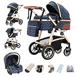 Gcarebb 3 in 1 Kinderwagen Reisesystem, Kinderwagen mit höhenverstellbarem Griff, Reisewagen mit Moskitonetz, Baby-Kinderwagen mit Aluminiumrahmen für Neugeborene 0-4 Jahre