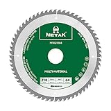 METAK HM Kreissägeblatt 210x30mm 64 Zähne für Aluminium Multi-Material Sägeblatt 210x30 Ideal für Holz, Laminat, MDF, Kunststoff, und Kupfer - Kompatibel mit Metabo, Bosch & vielen weiteren Marken