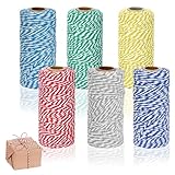 Mischfarben Baumwollschnur, 6 Rollen Bäcker Schnur, 100 m x 2 mm Paketschnur, Baumwollkordel Schnur, Makramee Garn, Zweifarbiger Baumwollfaden für DIY Basteln Backen Geschenkverpackung Floristik