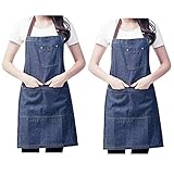 JZK 2 x Jeans Einstellbar Wasserdicht Schürze Kochschürze Mit großen Taschen Für Männer Frauen für Küche Garten BBQ Chef Kellner