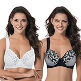 Curve Muse Übergröße Ungefüttert Bügel Spitzen-BH mit gepolsterten Schultergurten-2er Pack-Schwarz,Weiß-110B-V2