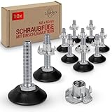 LouMaxx Stellfüße M8 x 45 mm inkl. Einschlagmutter - 10er Set - Regulierschraube - höhenverstellbare Füße - Schraubfuß - Maschinenfuß, Schraubfüße höhenverstellbar - Stellfüße M8x45 mm