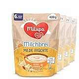 Milupa Milchbrei Gute Morgen – 'Milde Früchte' Babybrei ab dem 6. Monat, Ohne Zuckerzusatz, Babynahrung, Beikost, 4er Pack, 4 x 400 g