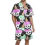 Schlafanzug Herren Lang Flauschiger Bademäntel Baumwolle Rundhals Trocknend Kuschelig Hausmantel Gürtel, superweich Oberteil mit Streifen und Pyjamahose für Nacht Entspannung Winterpyjama