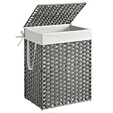 SONGMICS Wäschekorb, Wäschesammler 90 L, Wäschebox aus synthetischem Rattan, mit Deckel und Griffen, geflochten, faltbar, herausnehmbarer Wäschesack, taubengrau LCB51WG