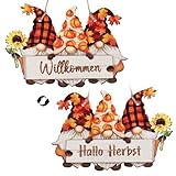 Hallo Herbst Anhänger Holz Willkommen Bastelset Bunte bemalt Holzbastelset Thanksgiving Herbstdeko zum Basteln Deko Hänger Dekoration Fensterhänger mit Schnur zum Aufhängen Erntedankfest