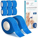 Fingerpflaster Selbsthaftend - 8x Pflaster Rolle (2,5cm x 4,5m) - Verband Selbstklebend - Elastisches Tape wasserfest - Staub-, Fett- und Schmutzabweisendes Pflasterband (Blau, 8 Rollen)