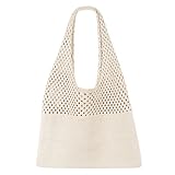 SUOSDEY gehäkelte Mesh Strand Tote Bag, Sommer Urlaub Ästhetische Strick Boho Umhängetasche für Frauen beige