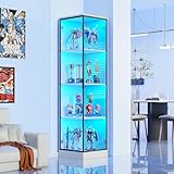 BROTTAR Eckvitrine mit LED Beleuchtung, Vitrinenschrank mit Menschlicher Sensor, Eckschrank & Bücherregal für Sammlervitrine und Wohnzimmer Schlafzimmer Studierzimmer, Weiß