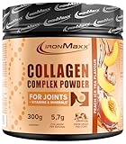 IronMaxx Collagen Complex Powder – Peach Ice Tea 300g | Von Grasgefütterten Kühen | Für Gelenke mit SOLUGEL™ Collagen Peptiden, Glucosamin, Vitamin C & Mineralstoffen | Ohne Zuckerzusatz